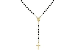BLING JEWELRY Rosario Cattolico Di Preghiera Con Perle A Forma Di Pallina Croce Del Crocifisso Gesù Cattolico Vergine Madre Maria Collana Con Perle Del Rosario Per Donne Adolescenti In Ottone Placcato In Oro 18K