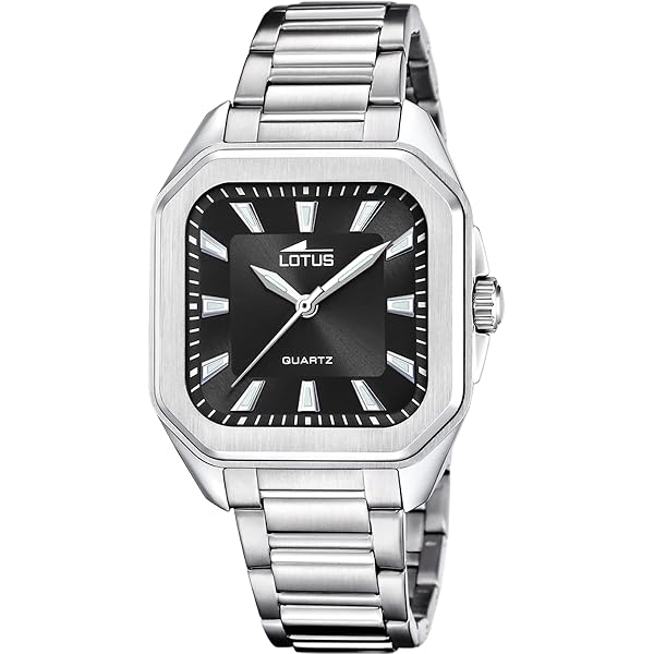 Montre Femme Lotus Carrée En Acier Inoxydable Gris – Cadran Bleu, Verre Minéral, étanche 5 Atm | Bracelet Déployante, Style élégant Intemporel