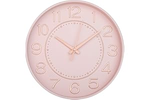 HZDHCLH Wall Clock 10 Inch Silent Non Ticking Clock Round Wall Decor，Wall Clocks for Living Room Kitchen Office (Pink Gold)