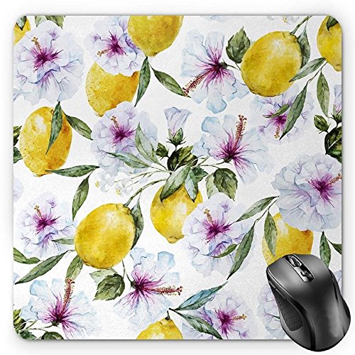 Preisvergleich Produktbild HYYCLS Spring Mauspads, Flowers Lemons Essence Refreshing Agriculture Harvest Aroma Organic Watercolor Art, Standard Size Rectangle Non-Slip Rubber Mousepad, Multicolor