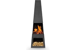 Dellonda Outdoor/Garden/Patio Pyramid Chiminea, Fireplace, Fire Pit, Heater with Firewood Storage, W45 x H150cm - Black Steel - DG107