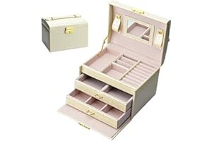 Podazz Scatola di Gioielli Cofanetto Portagioie Beauty Case di immagazzinaggio a Tre Strati Organizer Gioielli con Specchio e Serratura per Anelli Collane Orecchini,Coccodrillo（18.5 * 15 * 14cm）