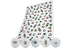 SWVL Sports Autocollants pour Balle de Golf Chance, trèfle à 4 Feuilles, Lucky 7, Drapeau Irlandais, Fer à Cheval, Lutin (92 Autocollants)