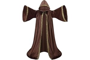 MAXTOONRAIN Mystic Adult Wizard Robe with Dutch Velvet，Medieval Knight Hooded Cloak, Flare Sleeve Style Wizard Outfit of the Renaissance Period for Halloween, Masquerade and St. Patrick's Day