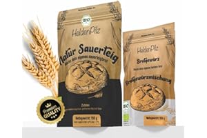 HeldenPilz | Masa agria orgánica fresca | Set para hornear pan + regalo | hacer pan crujiente tú mismo, incluye instrucciones y recetas, ingredientes 100% naturales (centeno para iniciar la levadura