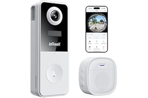 ieGeek 2K Sonnette sans Fil Exterieur Etanche, Sonnette sans Fil avec caméra fisheye 180°, Compatible Alexa | Détection IA | IP65 Étanche | Vision Nocturne | WiFi 2,4 GHz Uniquement | Install Facile