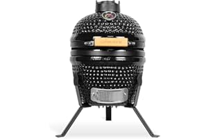 CREATE/BBQ KAMADO/Barbacoa ahumadora de cerámica negro 13 pulgadas/Puede asar, ahumar y cocinar, con regulador de temperatura y dos fuentes de ventilación.