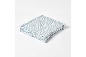 HOMESCAPES Blue & White GINGHAM Check Floor Cushion - 100% Cotton - 40 x 40 x 8 cm Square - Indoor - Garden - Dining chair booster Seat Cushion Pad