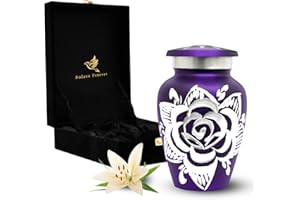 SOLACE FOREVER Purple Rose Keepsake Ashes Urn - Small Urn for Human Ashes with Velvet Box & Bag - Mini Urn for Ashes - Honour Your Loved One with Mini Cremation Rose Urn - Purple Funeral Urn for Baby Girl & Infants