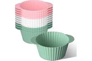 BREANIFULL 12 pirottini in silicone, 7,5 x 5,4 x 3 cm, per friggitrice ad aria, grandi pirottini per muffin Air Fryer Eggs Ramekins Must Have per friggere ad aria, rosa + grigio + blu