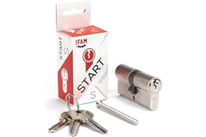 IFAM Cilindro Puertas Start-S, 30x30mm, Leva 15mm, Bombín Cerradura de Seguridad con 6 Pitones de Acero, Incluye 3 Llaves de Serreta, Sistema Antiganzúa y Antitaladro, Perfil Europeo, Acabado Níquel