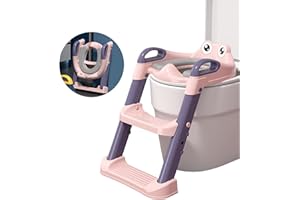 Balakaka Toilettensitz Kinder mit Treppe,Faltbar Töpfchentrainer für 1-7 jährige Kids, Höhenverstellbar, Rutschfest, Stabil,für Kinder Toiletten Training mit Leiter/Treppe, Kinder Toilettensitze(Rosa)