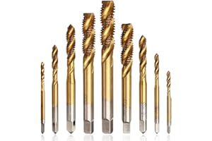 Mesee 9Pz Maschi per Filettatura Spirale in Acciaio HSS, Maschi Macchina per Filettare Assortimento M2 M2.5 M3 M4 M5 M6 M8 M10 M12 Strumento di Maschiatura Filettatura Elicoidale Rivestito in Titanio