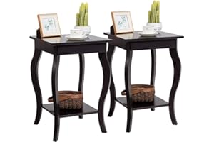 COSTWAY Zestaw 2 stolików nocnych z półką, 2-poziomowy stolik pomocniczy z drewna, konsola nocna, stolik do salonu, sypialni, 40 x 40 x 60 cm (brązowy)