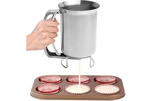 Kensbro Teigspender Edelstahl 1000ml, Kuchen Teigportionierer, Teigspender mit Quetschgriff, Teigspender Groß, Teigportionierer für Pfannkuchen, Muffins, Cookies, Waffeln
