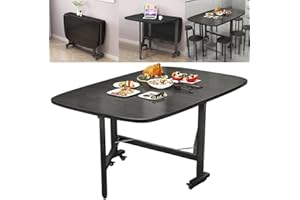 Rukulin Multifunction Table Drop Leaf Dining Table - 47" Solid Wooden Foldable Kitchen Table with 6 Wheels