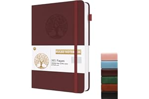 Dzhzal Carnet ligné B5 - 365 pages lignées - 100 g/m² - Couverture rigide en cuir avec bande élastique - Pour le travail, les affaires, l'école et les voyages