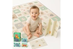 P PARVULÍ PARVULI Alfombra Bebe Acolchada Plegable Reversible + Libro Sensorial | Tapete Acolchado Bebes | Alfombra Infantil | Colchoneta Suelo para Juegos y Gateo (120x120CM + CUENTO SENSORIAL)