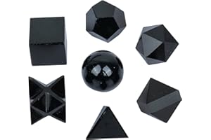 JAGPAROVA Black Tourmaline Sacred 7 Pcs Geometric Set - Platonic Solids - Sacred Geometry Crystals - Crystals And Gemstones - Spiritual Decor - Living Room Decor And Accessories