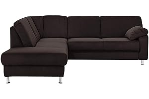 Cavadore Ecksofa Belfast mit Ottomane links / Polsterecke mit Federkern / inkl. Vorziehsitz und Bettkasten / 243 x 88 x 218 / Mikrofaser Schwarz