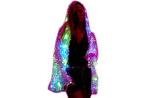 aifuu Novelty Women's LED Light Up Jacket Rave Stage Xmas Birthday Party Sequin Costume Halloween Fancy Dress Camp luminous clothing (Pink, XXX-Large)
