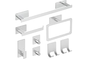 AIKER Porta Asciugamani Bagno,Innovativa Rettangolo Porta Asciugamani Bagno Adesivo 8PCS,Acciaio Inossidabile SUS304 Ispessito Accessori Bagno,Praticare Fori O Installazione Autoadesiva(Argento)
