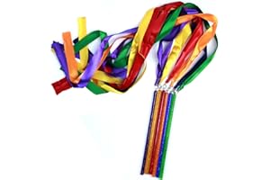 GSi Multicolor Ribbon Wands & Rings for Kids ? Pack of 6 Dance Streamers with 9"" Stick, 1m Ribbons, Gymnastics & Party Use