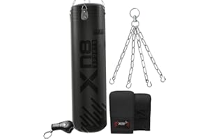 XN8 SPORTS XN8 Filled Punch Bag Heavy Duty Hanging Boxing Set 5ft 4ft, for Training Punching Kickboxing Fitness MMA Grappling Muay Thai Karate Adult Home Gym with Wall Bracket Steel Chain