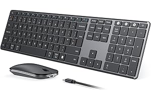 seenda SKM64-3 Rechargeable Wireless Bluetooth Keyboard Mouse, Multi-Device Ultra Slim Wireless Keyboard and Mouse Set for Windows, Mac OS, Laptop, PC, Tablet, iPad, QWERTY UK Layout, Black and Grey