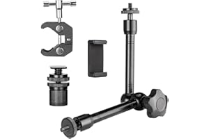 ZTOWOTO 10 Inch Magic Arm with Super Crab Clamp,Adjustable Bras Magique with 1/4"-3/8" Threaded for Monitor/Webcam/Light/Microphone