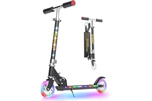YEE RUN Roller Kinder 6 Jahre, Roller Kinder 3-12 Jahre, faltbar, leicht, mit LED Leuchträdern, Hinterradbremse, 3 Stufen Höhenverstellbar, 4 Zoll Räder für 50KG Max.