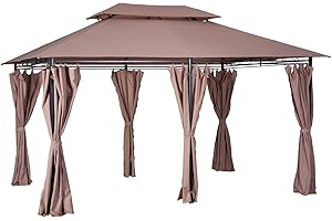Outsunny Tonnelle Barnum pavillon de Jardin Style Colonial Double Toit Toiles latérales Amovibles 3L x 4l x 2,8H m Chocolat