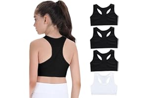 FUIPVGI 4 Pezzi Reggiseno Top Bimba Bambina Brassiere,Canottiere Corte Reggiseni Sportivi in Cotone Bambina Ragazza,Reggiseni Sportivi da Corsa per Bambine 8-14 Anni (3Nero, 1Bianco)