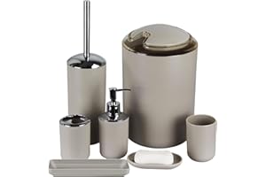 IMAVO Bathroom Accessories Set, 6-Piece Plastic Gift Set, Toothbrush Holder, Toothbrush Cup, soap Dispenser, soap Dish, Toilet Brush Holder, Trash can(Apricot)