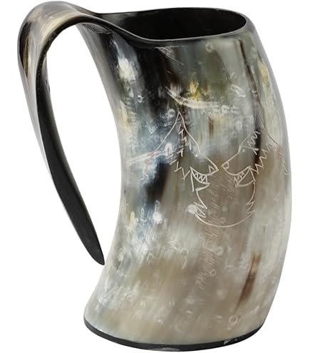 Viking Horn Mug - 100% Authentic 16-20oz Ultimate Unique Handmade Viking Ox Horn Norse Mug For Hot & Cold Drinks-Gift For Men And Women- Food Grade Medieval Style Man's Beer