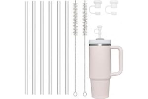 jatimdotin Confezione da 6 Cannucce Riutilizzabili, Cannucce di Lunghe 31 cm per Stanley Cup Trasparente con 2 Spazzole per la Pulizia, Lavabili, 1cm di Diametro
