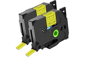 ‎NINELEAF NineLeaf 2 x Kompatibel für Brother P-touch Schrumpfschlauch HSe-631 HSe631 HS-631 HS631 HSe Schriftband 11.7mm x 1.5m Schwarz auf Gelb Etikettenband für P-touch PT-E500 E550W E800W P900