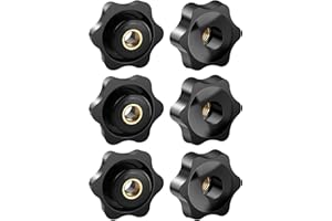 FOMGIIN 6 Tornillos de Estrella M6, Tornillos de Mariposa de 32 mm de Diámetro Exterior, Tuercas de Perilla Palomilla de Sujeción Estrella, Rosca Tornillo de Mariposa Negros, Tuercas de Mariposa