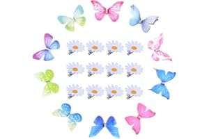 NITAIUN 10 Piezas de Cabello de Mariposa Pasador con Purpurina y 12 Piezas Margarita Flores Accesorios Para El Cabello De Simulación pinzas Playa Boda Clip para Niñas Mujeres Adolescente