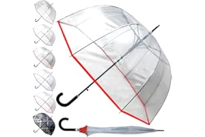 COLLAR AND CUFFS LONDON RARE Automatique - Parapluie Transparent Cloche Femme Solide - Resistant Vent Fort Tempete - Cadre Renforcé Avec Fibre de Verre - Dôme Homme Mariage - Couture Rouge