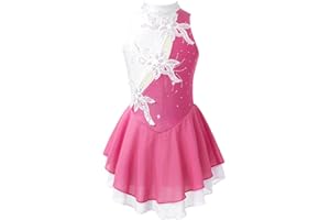 ranrann Abito da Pattinaggio Artistico Bambina Chiffon Paillettes Vestito Danza Classica Leotards Abito da Ballo Latino Samba Rumba Jazz Danza Moderna Dancewear Performance