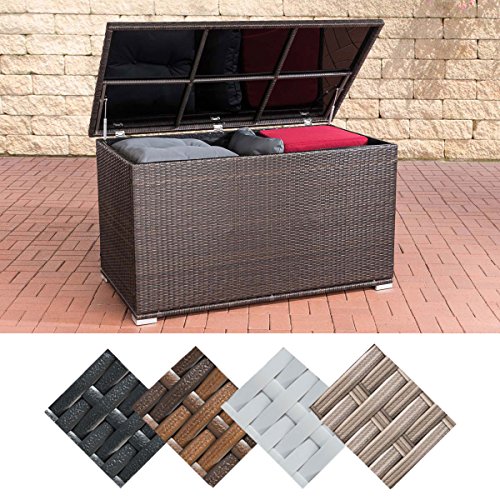 CLP Poly-Rattan Auflagen-Box SAFE, Polsterauflagen / Kissen-Box, 685 Liter, mit Gasliftdämpfer ( Hubautomaitk ) Braun