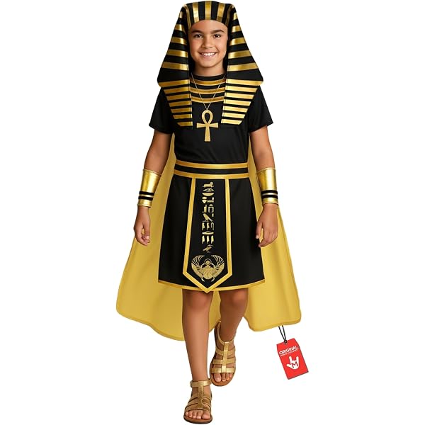 Déguisement Pharaon égyptien Blanc SEA HARE – Enfant – 3 Tailles – Robe, Bandana, Ceinture, Col