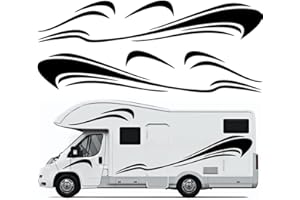 Mioloe Autocollants de carrosserie de Camping-Car à Rayures RV Panneau de Porte Autocollant Graphique de Pare-Chocs Autocollants en Vinyle Autocollants pour remorque de Camping-Car (6 pièces) Noir
