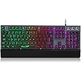 RaceGT Gaming Keyboard, Ergonomic LED Keyboard Gaming Rainbow Backlit USB Full Size Keyboard with Wrist Rest Light Up Wired Gaming Keyboards for PC Mac Laptop Computer Xbox Gamer UK Layout