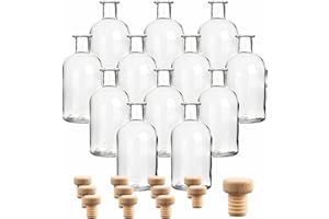 gouveo Juego de 12 botellas de cristal de 250 ml de farmacéutico con corcho - botella redonda para rellenar - botella de farmacéutico vacía para licor, aceite, vinagre (AFRT250HGK)