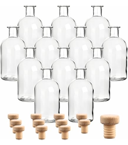 Winter Shore 375 ml Glazen Flessen met Kurk en Gouden Dop (6 Pak) - Alcohol Flessen met Dop - Lege Soda Fles voor Sappen - Doorzichtige Kombucha Flessen - Sapflessen met Deksel
