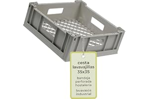 CubetasGastronorm ® Bandeja Plastico Industrial 350x350x110 H mm Lavavasos Lavavajillas Hosteleria Restaurante Apilable Resistente Termico Higienico Secado Rapido Perforado Cocina Profesional OS51787