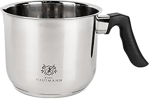 KARL HAUSMANN Pentolino Latte Induzione - 1.6L - Bollilatte con Beccuccio - Bricco Latte Professionale a Manico in Bakelite - Pentola Acciaio Inox - Bollitore Antiaderente - Casseruola