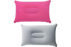 HUGWAIT 2 Piezas Almohadas Hinchables Rosa y Gris 38x24 cm, Almohada Inflable Ultraligeras, Cojin Hinchable para Camping, Almohada Viaje Inflable para Playa, Senderismo y Pesca, Cojín Resistente al Agua